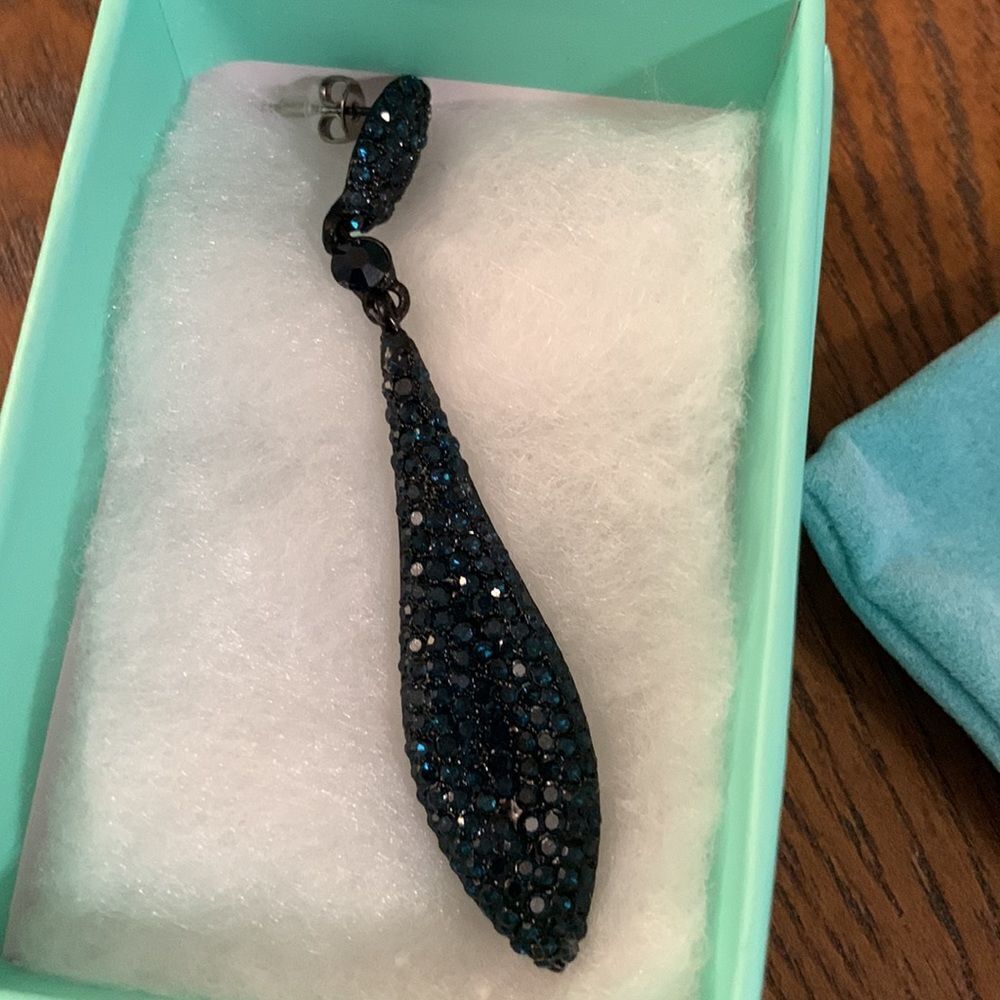 Women’s blue/black tone gemstones teardrop earrings. See all photos